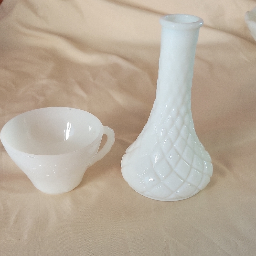 Milk Glass Bud Vase and Cup  Vintage